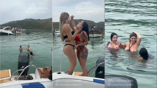 Festa na lancha com Débora Peixoto, Carol Francci e Rafaela Sumpani se despindo do biquíni!