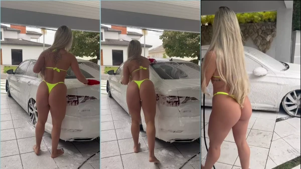 Isadora Vale dando uma geral no carro só de calcinha