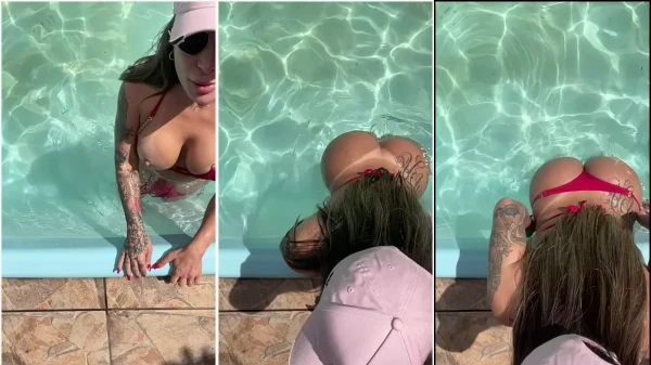 Kelly Valim em um vídeo quente na piscina, se despindo da calcinha