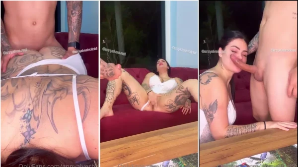 Anny Alves se divertindo com o amigo que tá com a “pintada” em pé